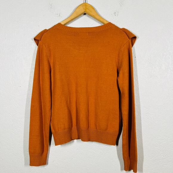 Sugar + Lipz SCoop Neck Retro Knit Sweater Ruffle Trim Rust LS Casual - M - Picture 4 of 4